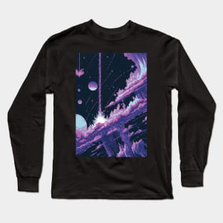 Space Painting in Abstract style, in Purple and Black Tones Long Sleeve T-Shirt